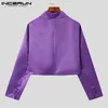 Mens Suits Blazers Blazer Solid Lapel Streetwear Long Sleeve One Button Crop Coats Stylish Satin Casual Jackets S5xl Incerun 230209