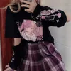 Kvinnors t-shirt japansk anime tryck grafik kvinnor sommar goth topp mujer split hylsor flicka y2k kläder estetik harajuku kawaii tees y2302