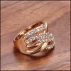 Band Rings Twist Ring Gold Color With Micro Crystal Zircon Stone Delicate Wedding Lady Fashion Jewelry Drop Delivery Dhhaq