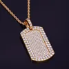Chains Men's Pendant Filled Iced Rhinestone Gold Color Charm Square Dog Tag Necklace With Cuban Chain Bling Hip Hop Jewelry