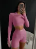 Kvinnor Tracksuits Odessa Summer Casual Button Women Shorts Set Ribbed Long Sleeve Crop Topbiker Two Piece Sexig Sport Matching 230209