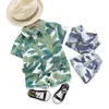 Set di abbigliamento Vestiti per neonato Pantaloncini a maniche corte in cotone estivo Completo da ragazzo Camicia casual da spiaggia stampata in due pezzi