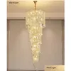 Chandeliers Luxury Staircase Chandelier Lighting Gold Home Decor Crystal Lamp Spiral Design Hallway Lobby Long Suspension Light Fixt Dhsoz