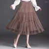 Rokken 2023 Zomer mesh rok voor dames elegante boog zoete high taille Koreaans casual veelzijdige a-skirt fee