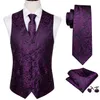 Mens Vests 4PC Silk Party Wedding Purple Paisley Solid Floral Waistcoat Pocket Square Tie Slim Suit Set BarryWang BM 230209