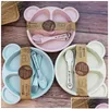 Tasses Vaisselle Ustensiles Tasses Dessin Animé Bébé Enfants Vaisselle Ensemble Blé St Vaisselle Nourriture Assiette Bol Avec Cuillère Fourchette Écologique Dhs8X