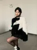 Vrouwen Jackets Harajuku Star Patchwork Jacket Women 2023 Winter Vintage Zip Pluize losse jas Y2K Aesthetic Faux Fur Ropa de Mujer All Match 230208