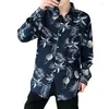 Męskie koszulki lapowe Lapel z długim rękawem pojedynczy piersi kieszonkowy kieszonkowy koszula Spring Autumn Coconut Tree Print Hawaiian Top Codzienne odzież