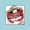 Manschett vackra armband f￶r kvinnor m￤n mode bred magnetiska mtilayer wrap smycken present l￤der armband sl￤pp leverans dh9pj