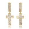 Boucles d'oreilles pendantes Karopel mode or argent couleur 2 rangées Zircon croix pour hommes femmes cuivre matériel Hip Hop Rock bijoux