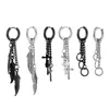 Hoepel oorbellen Gotisch roestvrij staal voor man vrouwen veer kruis hanger lange tassel ketting unisex piercing sieraden