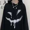 Damen Hoodies Sweatshirts HOUZHOU Gothic Black Women Mall Goth Emo Print Langarm Übergroßer Hoodie Herbst Winter Koreanischer Stil Grunge