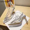 SUOJIALUN Crystal Sandal Sandal Sandals Sandals Marka Kobiety damskie Eleganckie slingback Pvc cienki wysokie obcasy sukienki imprezowe T230208 484