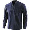 Camicie casual da uomo 2023 Top a maniche lunghe da uomo Camicia pullover con colletto alla coreana medievale