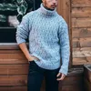 Suéteres masculinos suéter de suéter de cor sólida com nervuras de inverno térmico mole mole de giraneck slim malhas de manga longa para diariamente