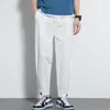 Calça masculina mrgb estilo chinês linho de algodão homens no tornozelo solto jogador casual lúcleo cintura elástica calça machos cor sólida