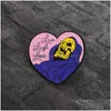 Pins Brooches Live Laugh Love Enamel Pin Heart Shape Skeleton Badge Brooch Lapel For Denim Jeans Shirt Bag Gothic Jewelry Gift Frie Dhgfh