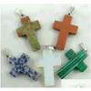 Charms Natural Stone Quartz Crystal Tiger Eye Opal Lapis Turquoises Cross Hangers voor doe -het -zelf sieraden maken kettingen accessorie dhspb