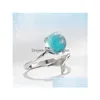 Solitaire Ring Wholesale Sier Plated Mermaid Foam Tik Tok The Same Blue Crystal Fish Tail Adjustable Drop Delivery 202 Dhc8N