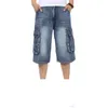 Mens Jeans Muiti Pocket Knee Length Denim Shorts For Men Summer Hip Hop Dance Loose Fit Man Baggy Cargo Jean Big SizeMens