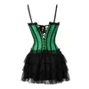 Bustiers Corsets Stripe Green Corset Top с чашкой и мини -юбкой на плече