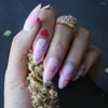 Faux ongles amande forme naturelle charmante manucure conseils 24 pièces fantaisie rose Purle court Chrome faux holographique presse sur