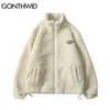 Giacche da uomo Hip Hop Winter Fleece Fluffy Jacket Streetwear Harajuku Fuzzy Zipper Coat Uomo Autunno Tinta unita Giacche leggere Nero Beige 230208