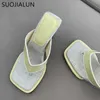 Лето 2022 Новое круглый тапочка Suojialun Sandals Женщины высокие каблуки.