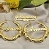 Hoop Huggie DOREMI One Name Earrings and Necklace set Tile Chain Round Bamboo Earrings Custom Bamboo Letter Personalised Name Earrings Gift 230209