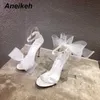 High Heels Women Aneikeh 2023 Summer Sexy Silk Club Bow Fashion Sandals Ankle Strap ELEGANT Wedding Party Lady Shoes NEW 54cb
