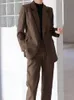 Dwuczęściowe spodnie damskie Blazer i set biuro elegancka elegancka odzież robocza żeńska formalne solidne spodnie Suit 230209