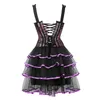 Bustiers Corsets Femme Victorienne Showgirl Gothique Corset Gilet Avec Jupe Bulle Renaissance Brocart À Lacets Sangle Violet Top Robe