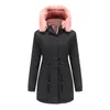 Trenchs de femmes manteaux veste longue réversible pour femmes hiver extérieur manteau chaud à capuche avec col en fausse fourrure coupe-vent coton rembourré vêtements d'extérieur