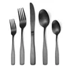 Dinnerware Sets 5Pcs Stainless Steel Matte Tableware Square Handle Knife Fork Spoon Black Western Set Five 5 Pieces