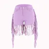 Europese Amerikaanse jeans sexy shorts hoge rek lage taille side long fringe dames jeans shorts 9072H5