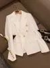 Женские костюмы Blazers June Lips Allmatch Dusty Pink Green Blue Black Black Jacket Gold Buttons с двойной грудью xs5xl 230209