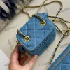 Womens Designer Denim Comestic Case Box Bags Vanity Lipstick Coin Purse With Crush Pearl Ball GHW Crossbody Shoulder Outdoor Sacoche Blue Mini Tiny Handbag 11CM/18CM