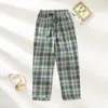 Męska odzież sutna Pajama Pants Męska Flanela Flaneli Bawełniana jesień i zima szczotkowane w kratę długie spodnie ciepłe odzież domową Mężczyźni Pajama Homme