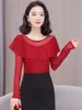 Women's Blouses 34XL Women Spring Autumn Shirts Lady Fashion Casual Long Sleeve O-Neck Collar Sexy Lace Blusas Tops G2546