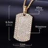 Chains Men's Pendant Filled Iced Rhinestone Gold Color Charm Square Dog Tag Necklace With Cuban Chain Bling Hip Hop Jewelry