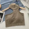 Femmes Tanks Camis Hikigawa Femmes Tops Tricoté Sexy Halter Cou Coupe Fixe Sans Fil Solide Réservoir Y2k Été Chic Mode Crop Mujer 230209