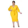 Plus size Dresses SOMOIA Plus Size Women Clothing Casual Simple Solid Half Sleeve V-neck Dress Mid-length Skirt Dresses Birthday Party Dresses 230209