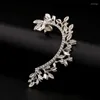 Orecchini posteriori ZLDYOU Gioielli punk Regalo da donna Oro placcato argento Polsino dell'orecchio di cristallo Pieno strass curvo Foglia vintage Clip in lega di zinco