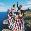 Coperte Coperta Serape messicana Tappetino da spiaggia arcobaleno a righe da viaggio con nappa per letti Copridivano da picnic all'aperto Pile di cotone 230209