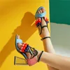 Nowe designerskie buty Women Sandals Sandals Ruffles Bird Decor Party Obcasy Bling Rhinestone Chunky Heel Nowators Sandalias T230208 EE8DD S S.