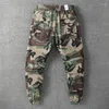 Heren broek heren veer camouflage overalls safari -stijl multi pockects lading elastische taille losse causale outdoor jogger