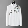 Mäns avslappnade skjortor Fashion American European and Diamond Butterfly Print Long Sleeve Shirt Skjorta Mäns Autumn High-kvalitet Leisure Luxury Top