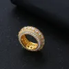 Hip Hop T Zircon Rings with Side Stones Bling Five-row drill Lover Couple Men Women Finger Wedding Gifts