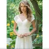 Elegante spiaggia A-Line Abiti da sposa Abiti Cap Sleeve Applique Applique in pizzo Corpetto Semplice Bohemian Boho Abito da sposa per donna Abito formale Custom Made