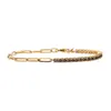Link Chain Gold Plated Link Color Cubic Zirconia Half Tennis Half PaperClip Armband för Women Jewelry Gift för sitt skiktarmband G230208
